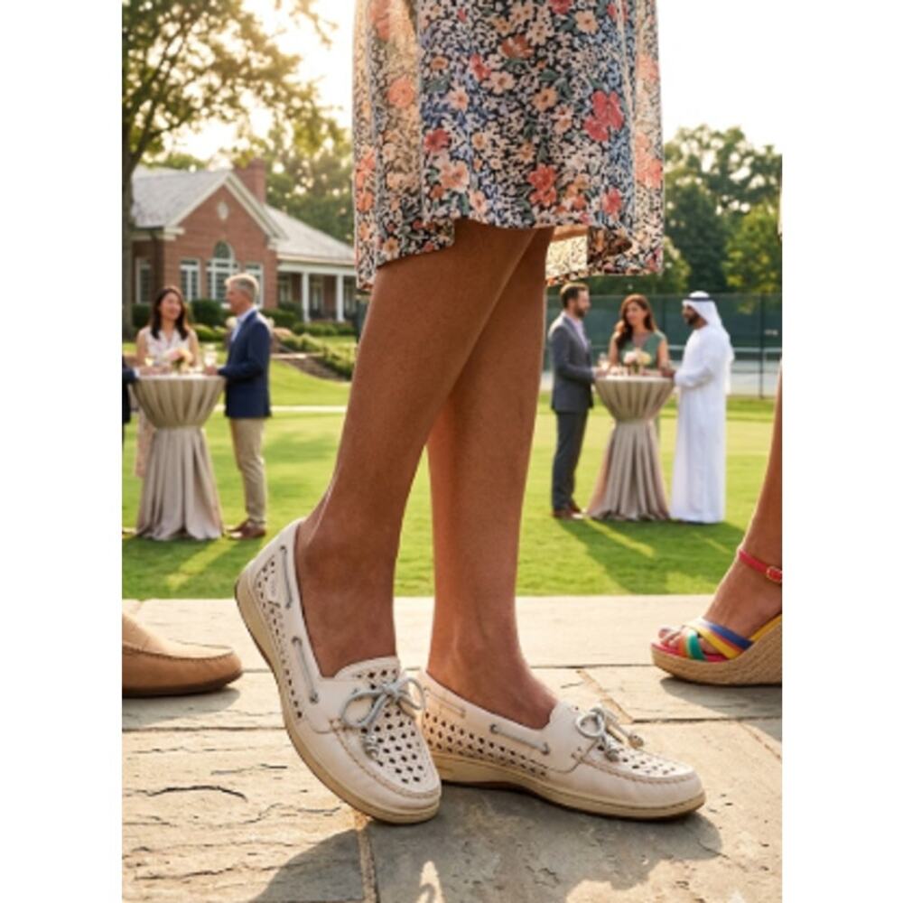 Sperry Top-Sider Cream Woven Leather Boat Shoes Women’s Size 10 EUC